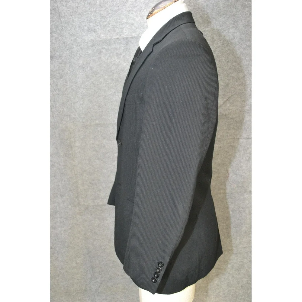 Armani Collezioni Jacket Mens 40 Black Wool Two Button Blazer Coat Striped Italy